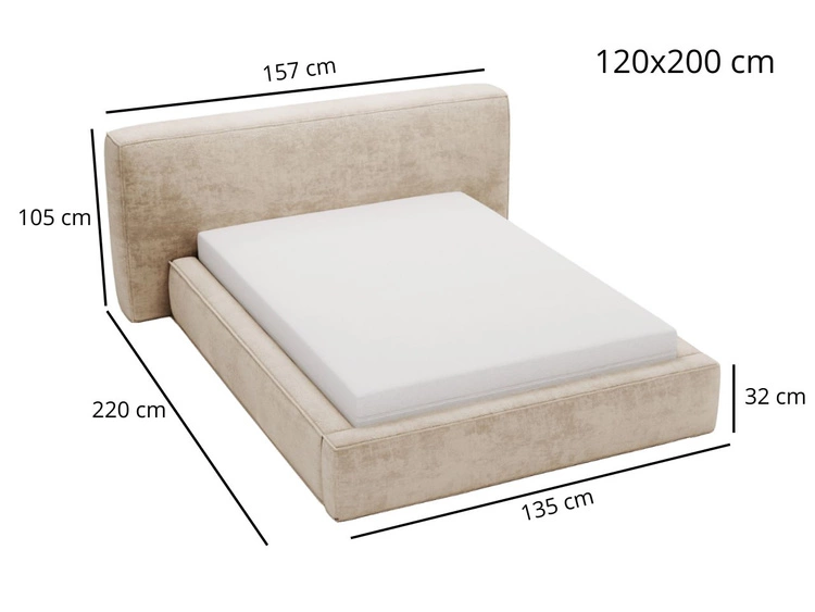 Łóżko tapicerowane z pojemnikiem i stelażem 120x200 cm Monza Beżowe