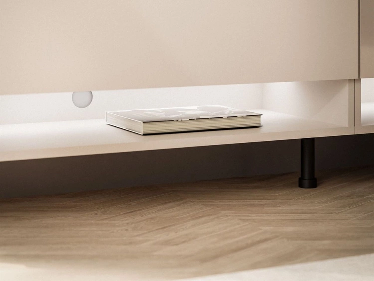 Szafka RTV do salonu 180 cm z czarnymi nóżkami i oświetleniem LED Aurelie Kaszmir połysk