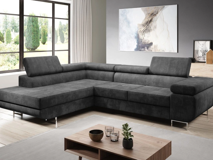 Narożnik lewy z funkcją spania i pojemnikiem Solam L Ciemny szary