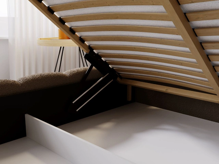 Łóżko tapicerowane z pojemnikiem i stelażem 140x200 Cloud brązowe