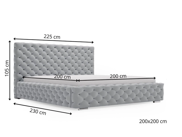 Łóżko tapicerowane z pojemnikiem i stelażem 200x200 Astra Szary