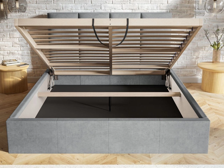 Łóżko tapicerowane z pojemnikiem i stelażem 160x200 Malo jasnoszare