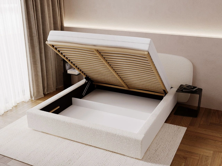 Łóżko tapicerowane z pojemnikiem i stelażem 160x200 Palermo Kremowe