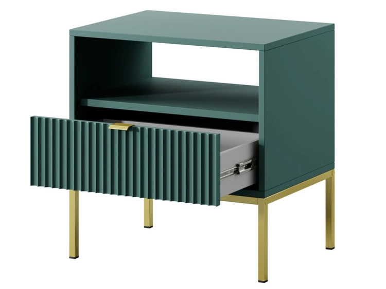 Stolik nocny z szufladą Amber zielony na złotych nogach