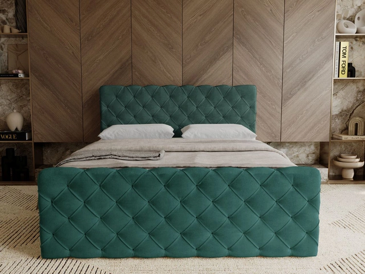 Łóżko kontynentalne z pojemnikiem na pościel 140x200 Lunaris Zielone