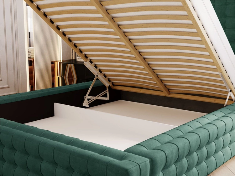 Łóżko tapicerowane z pojemnikiem i stelażem 120x200 Barbados Zielone