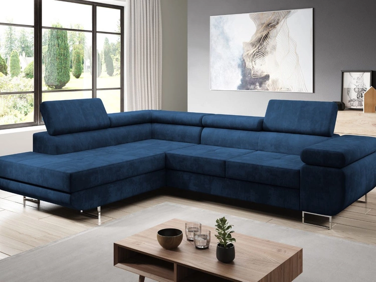 Narożnik lewy z funkcją spania i pojemnikiem Solam L Ciemny niebieski