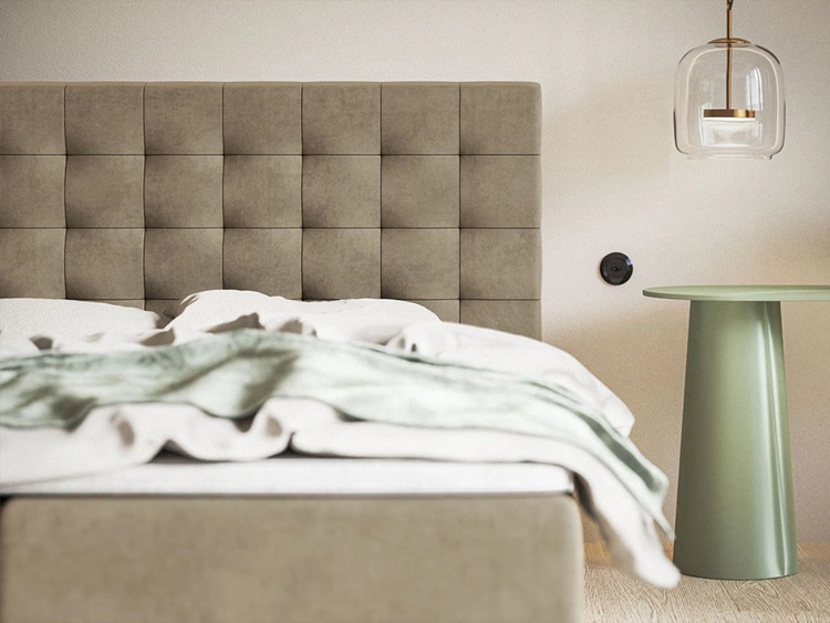 Łóżko kontynentalne z pojemnikiem na pościel 140x200 Denza Ciemnoniebieskie