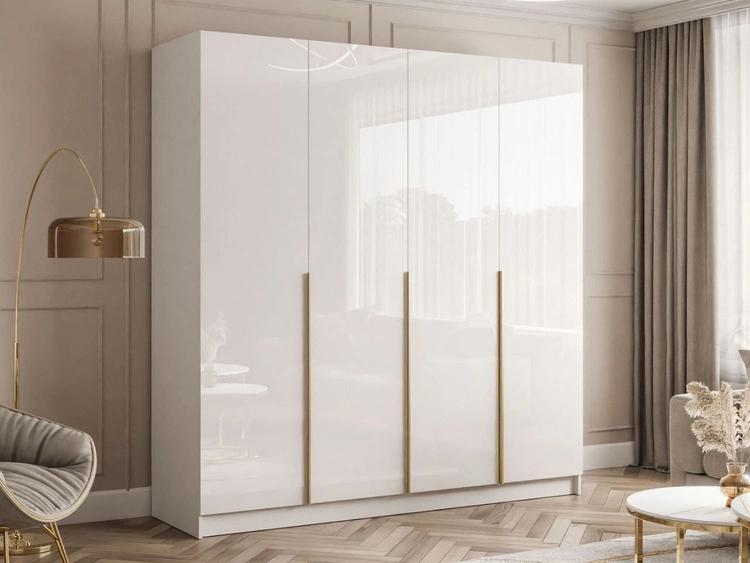 Szafa czterodrzwiowa z drzwiami uchylnymi Ameli Biały Połysk