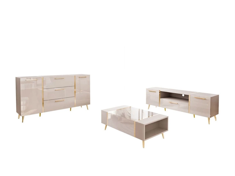 Zestaw mebli do salonu w stylu glamour na złotych nóżkach Lunelie Kaszmir
