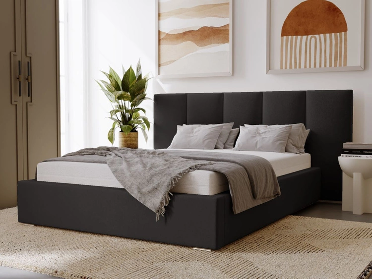 Łóżko tapicerowane z pojemnikiem i stelażem 180x200 cm Lizbona Czarne
