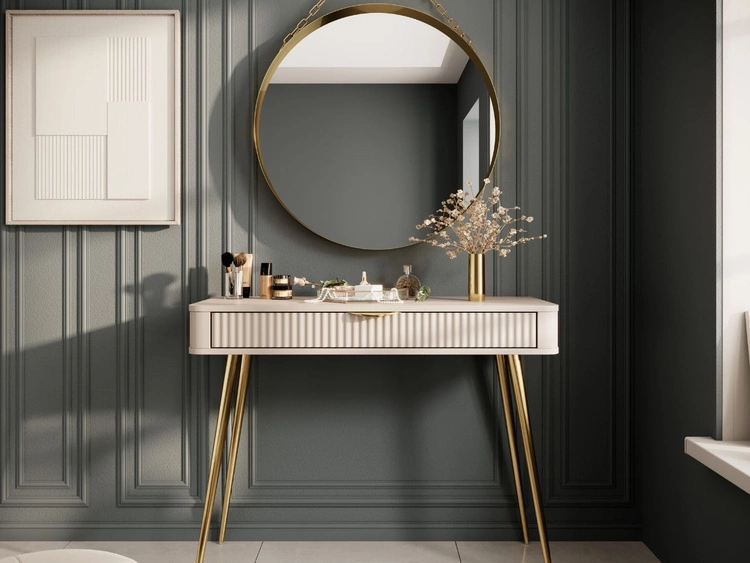 Toaletka z złotymi metalowymi nogami Latina Beżowa