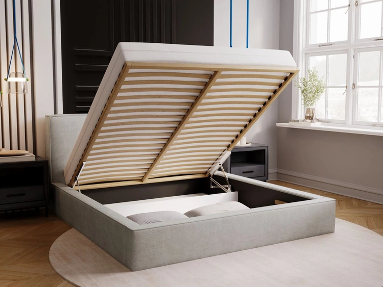 Łóżko tapicerowane z pojemnikiem i stelażem 200x200 Monaco Jasnoszare