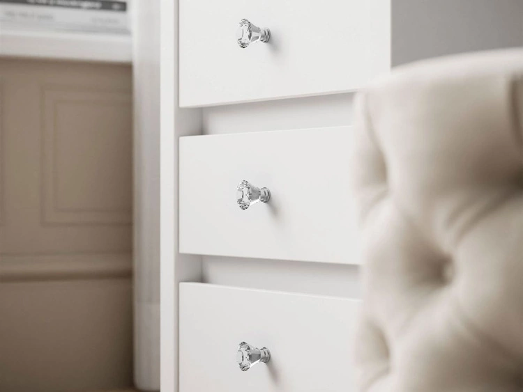 Toaletka z szufladami, kryształowymi uchwytami i oświetleniem LED Nesso biały mat