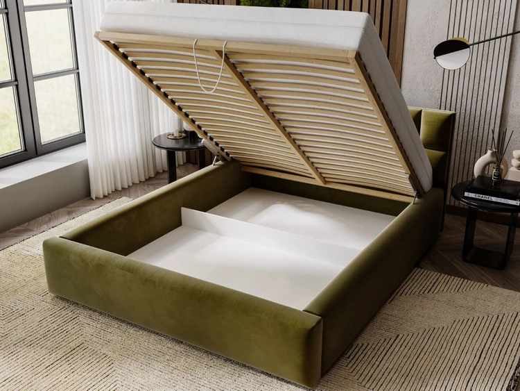 Łóżko tapicerowane z pojemnikiem i stelażem 200x200 Hugo Zielone