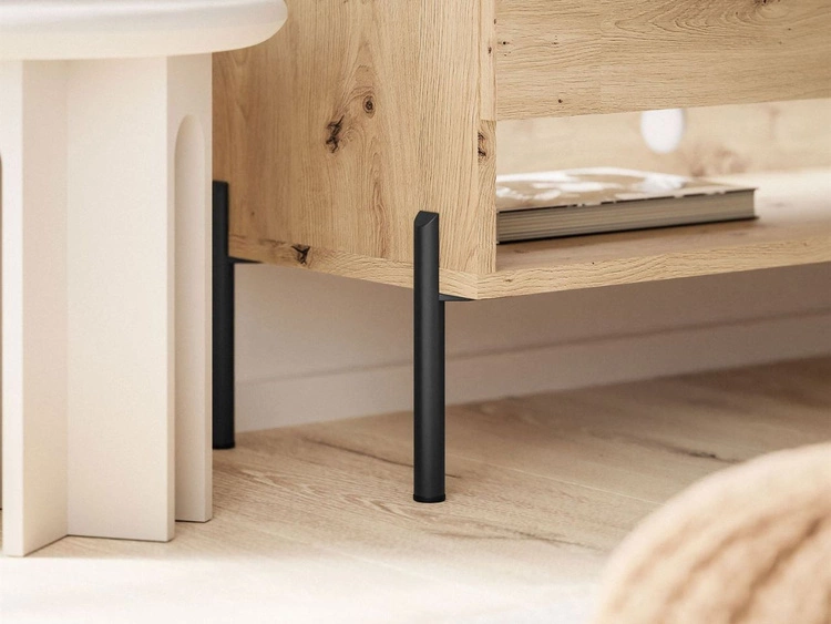 Szafka RTV 180 cm z oświetleniem LED i czarnymi metalowymi nóżkami Aurelie Dąb Artisan