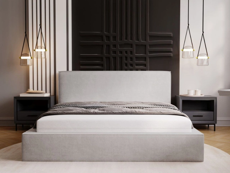 Łóżko tapicerowane z pojemnikiem i stelażem 180x200 Monaco Jasnoszare