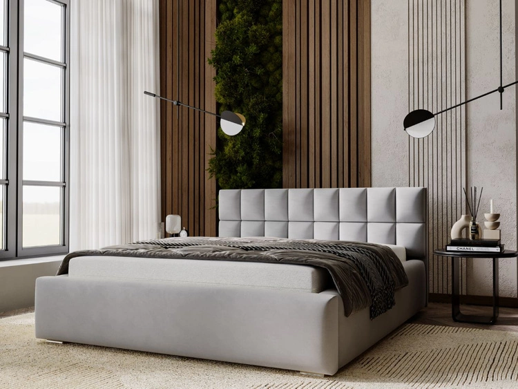 Łóżko tapicerowane z pojemnikiem i stelażem 200x200 Hugo Szare