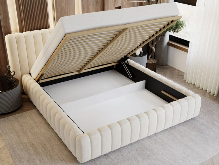 Łóżko tapicerowane z pojemnikiem i stelażem 120x200 Bliss Beżowe