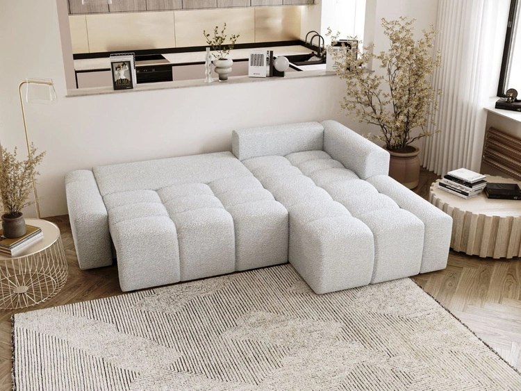 Narożnik L prawy z funkcją spania i pojemnikiem Lana Biały