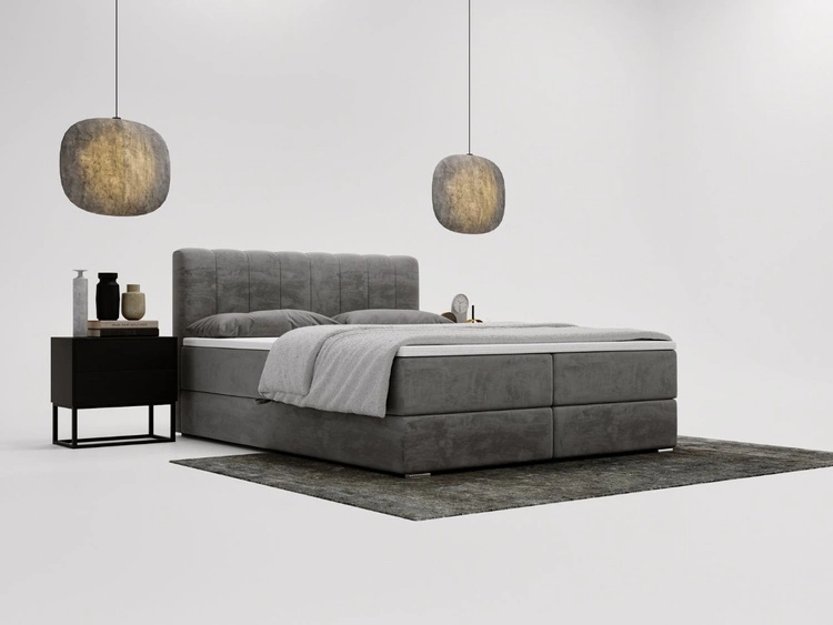 Łóżko kontynentalne z pojemnikami na pościel 160x200 Forte Szare