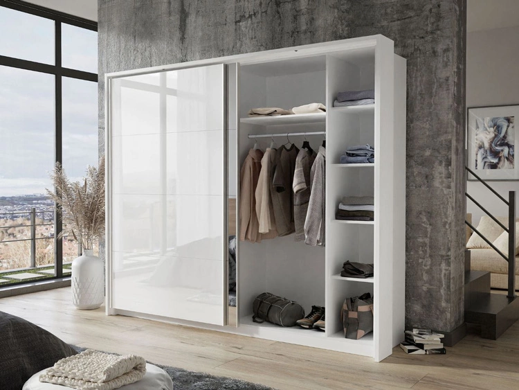 Szafa dwudrzwiowa z drzwiami przesuwnymi i nadstawką 254 cm Nuveo Biały połysk