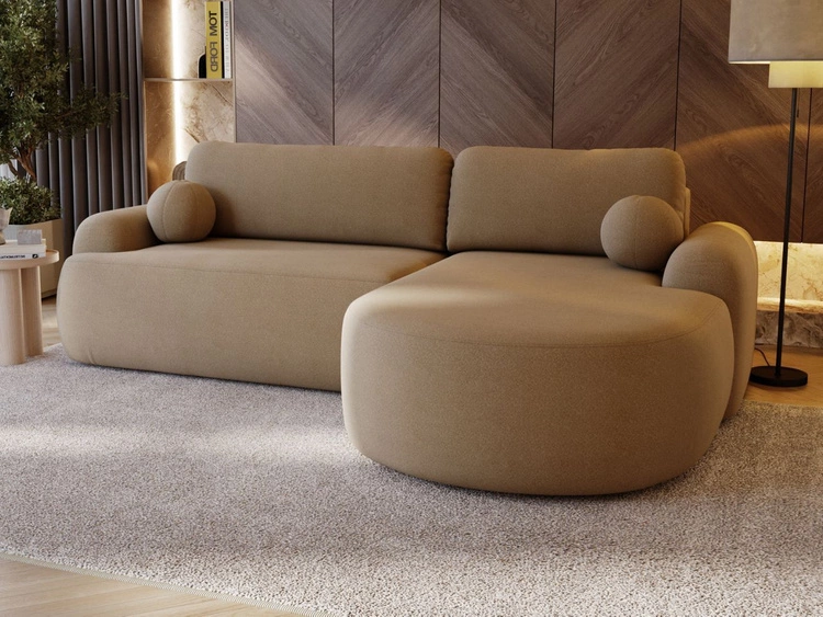 Narożnik L Prawy z funkcją spania i pojemnikiem Aurio Jasny brązowy