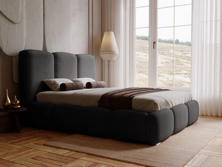 Łóżko tapicerowane z pojemnikiem i stelażem 200x200 cm Bubble Czarne