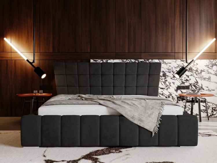 Łóżko tapicerowane z pojemnikiem i stelażem 180x200 cm Paris Czarne