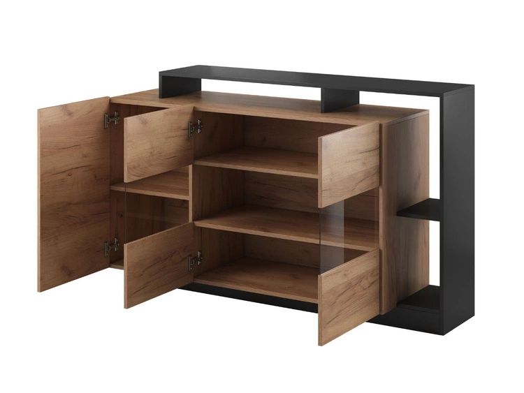 Komoda z drzwiami 155 cm Alvano Dąb craft złoty, Antracyt