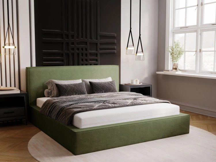 Łóżko tapicerowane z pojemnikiem i stelażem 180x200 Monaco Zielone