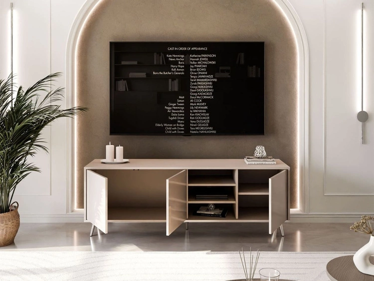 Szafka RTV pod telewizor z drzwiczkami na srebrnych nogach Vivance Kaszmir połysk