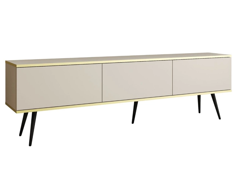 Szafka pod telewizor z drzwiczkami 175 cm z gładkim frontem Diolo Beżowy na czarnych nogach