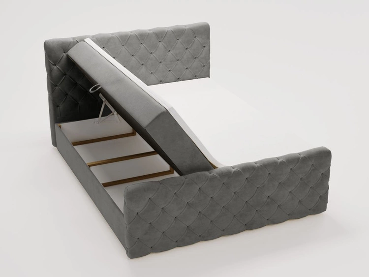 Łóżko kontynentalne z pojemnikiem na pościel 180x200 Lunaris Szare