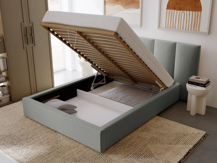 Łóżko tapicerowane z pojemnikiem i stelażem 160x200 cm Lizbona Szare