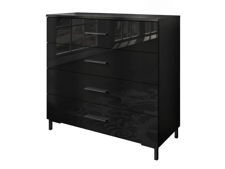 Komoda z czterema szufladami i oświetleniem LED na czarnych nóżkach Nuveo Czarny połysk