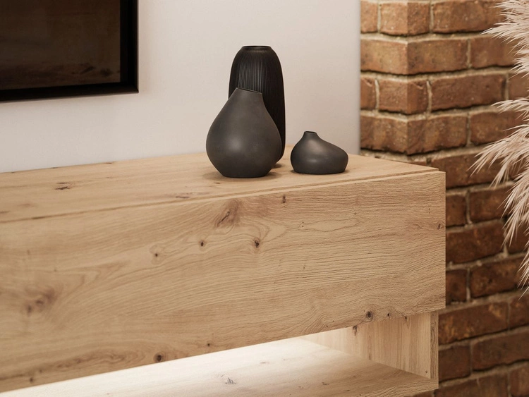 Szafka RTV wisząca 180 cm do salonu z oświetleniem LED Aurelie Dąb Artisan