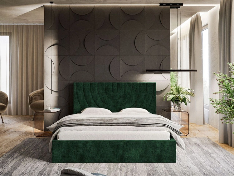 Łóżko tapicerowane z pojemnikiem i stelażem 120x200 Corti Ciemny zielony