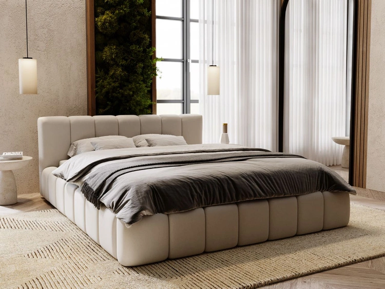 Łóżko tapicerowane z pojemnikiem i stelażem 140x200 Split Jasny szary