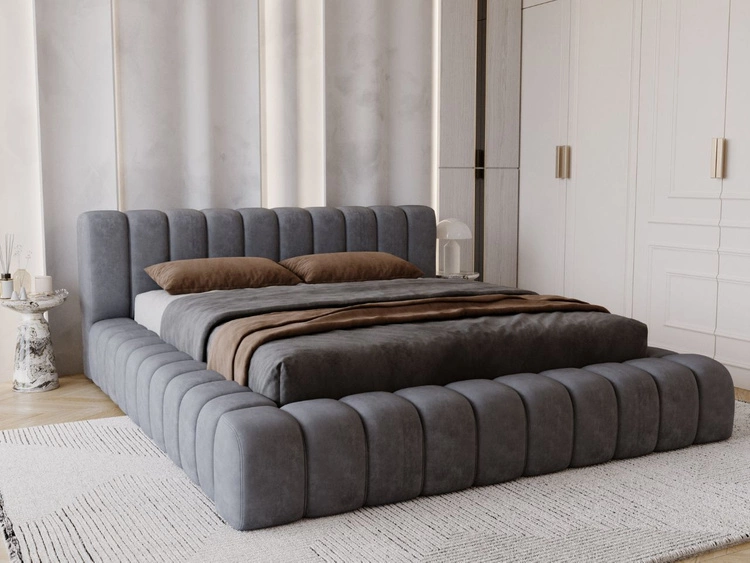 Łóżko tapicerowane z pojemnikiem na pościel i stelażem 140x200 Italia Ciemnoszare