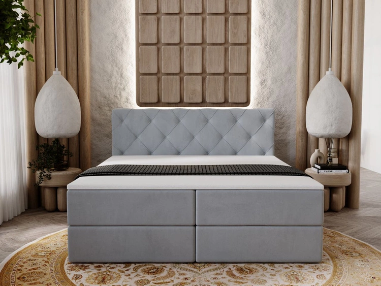 Łóżko kontynentalne z pojemnikiem na pościel 140x200 Napoli Szare