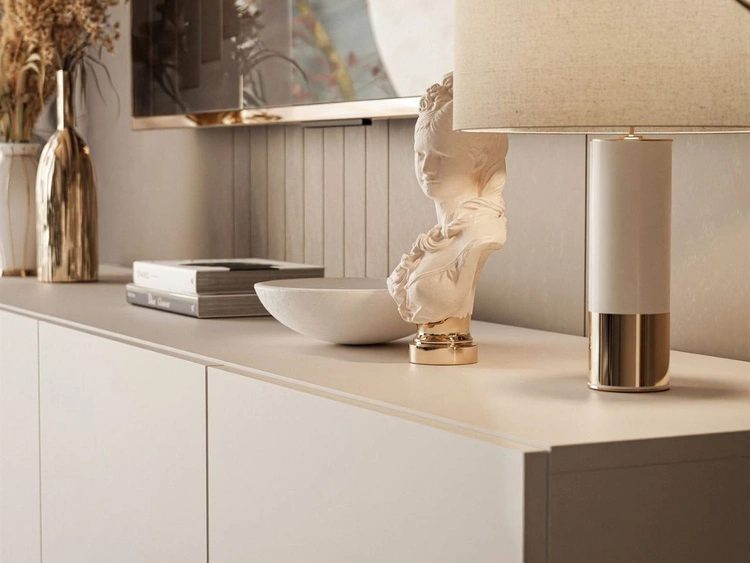 Szafka RTV pod telewizor z drzwiczkami na złotych nóżkach 200 cm Nodoo Kaszmir