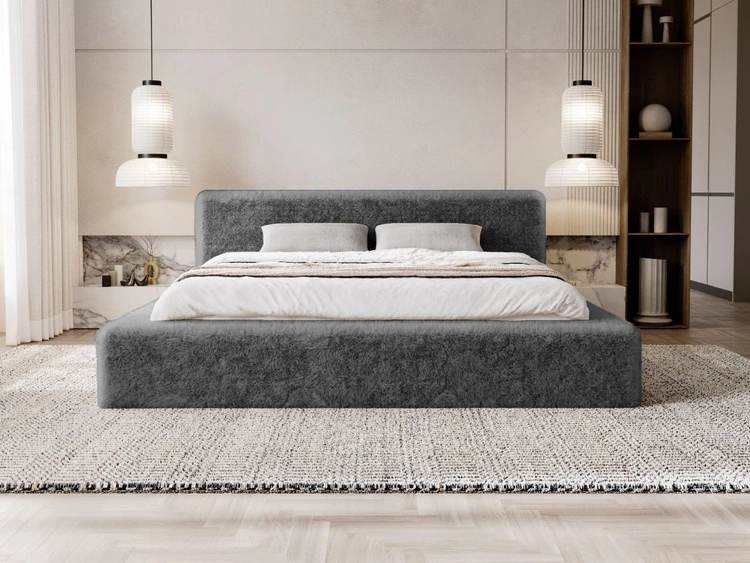 Łóżko tapicerowane z pojemnikiem i stelażem 120x200 cm Enjoy Szare