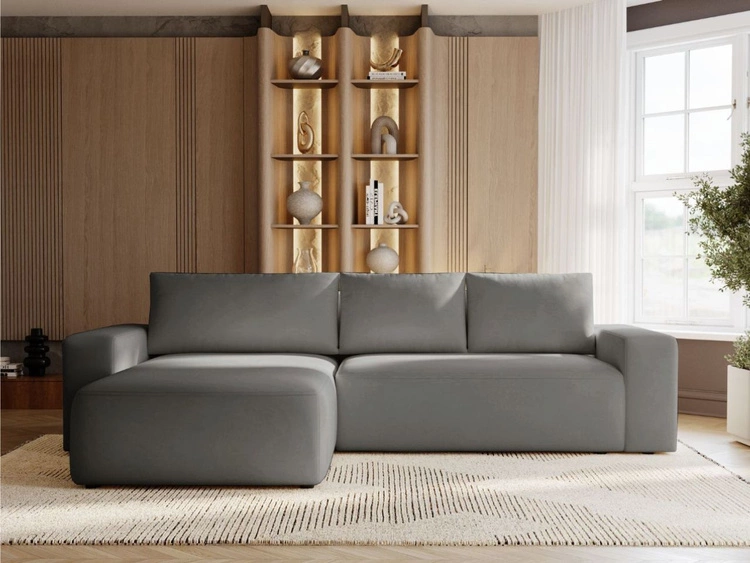 Narożnik L Lewy z funkcją spania i pojemnikiem Tazones Ciemno szary