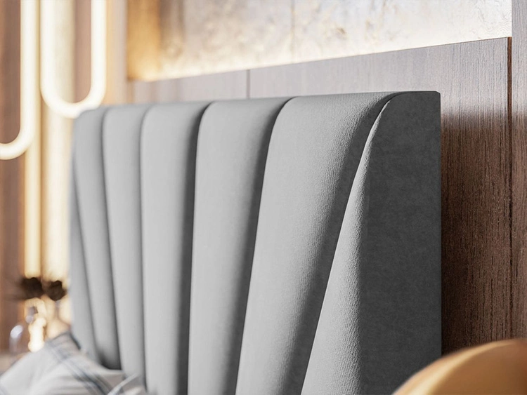 Łóżko tapicerowane z pojemnikiem i stelażem 140x200 Orlo jasnoszare