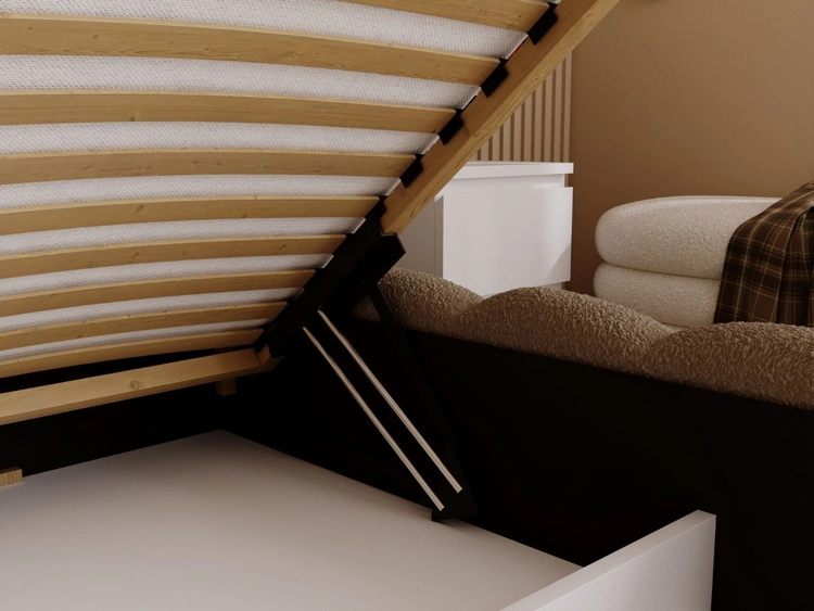 Łóżko tapicerowane z pojemnikiem i stelażem 140x200 Smile Brązowe