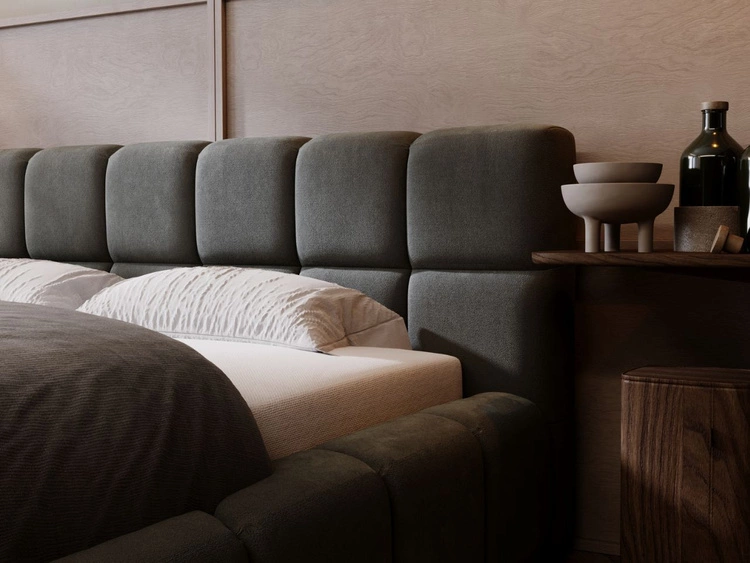 Łóżko tapicerowane z pojemnikiem i stelażem 140x200 Alicante Ciemny szary