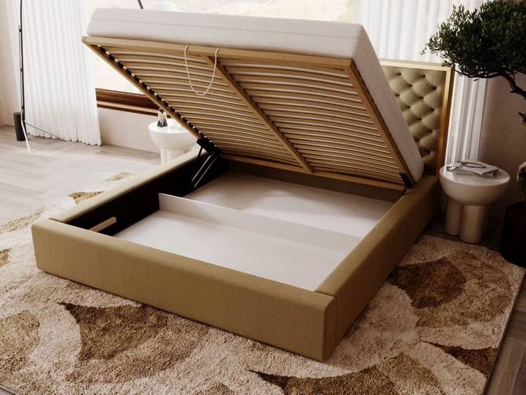 Łóżko tapicerowane z pojemnikiem i stelażem 160x200 Bonito Brązowy