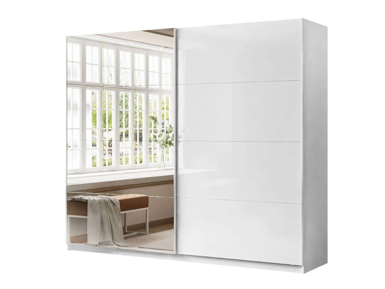 Szafa dwudrzwiowa z drzwiami przesuwnymi i lustrem 244 cm Nuveo Biały połysk