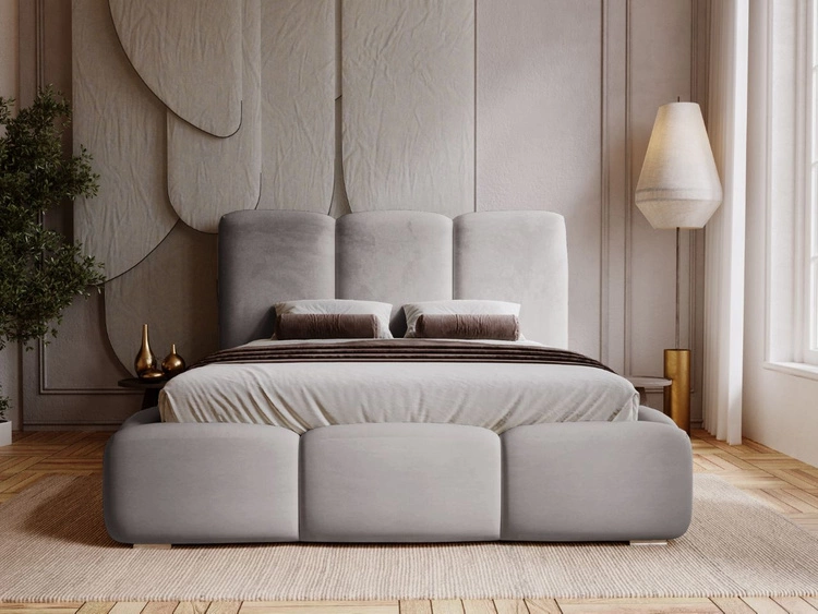 Łóżko tapicerowane z pojemnikiem i stelażem 200x200 cm Bubble Szare